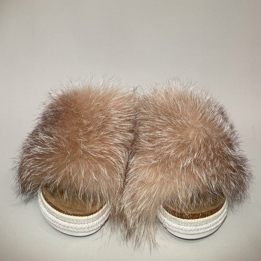 Real Gold Silver Fox Fur Slippers